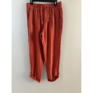 Sound Style Pants Womens Medium Orange Terracotta Linen Blend Boho Lagenlook